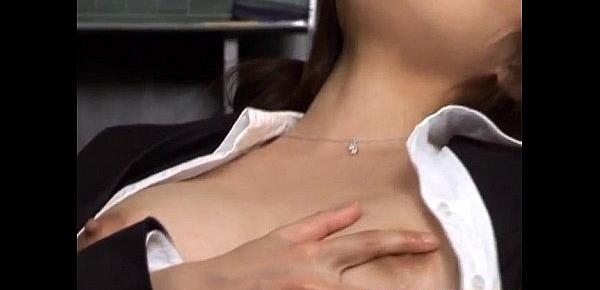  Mei Sawai Asian pleasures her hairy pussy with fingers at office